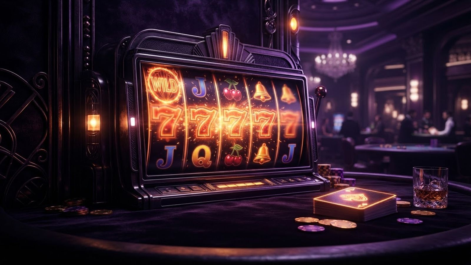 JackpotRaider casino hero with glowing slot reels on dark background